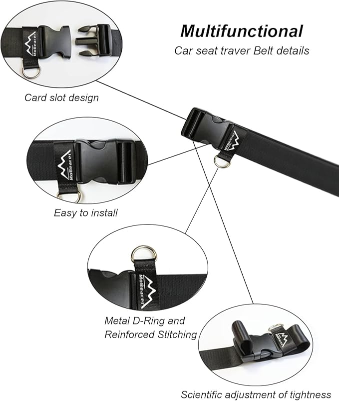 Car Seat Travel Belt Car Seat Travel Strap to Convert Kid Car Seat and Carry-on Luggage into an Airport Car Seat Stroller,Safe Travel Solution for Transport (Black, Large-1)