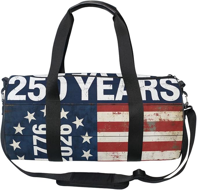 Sports Gym Bag Usa 250th Anniversary Round Travel Duffel Bag for Women Men Weekender Overnight