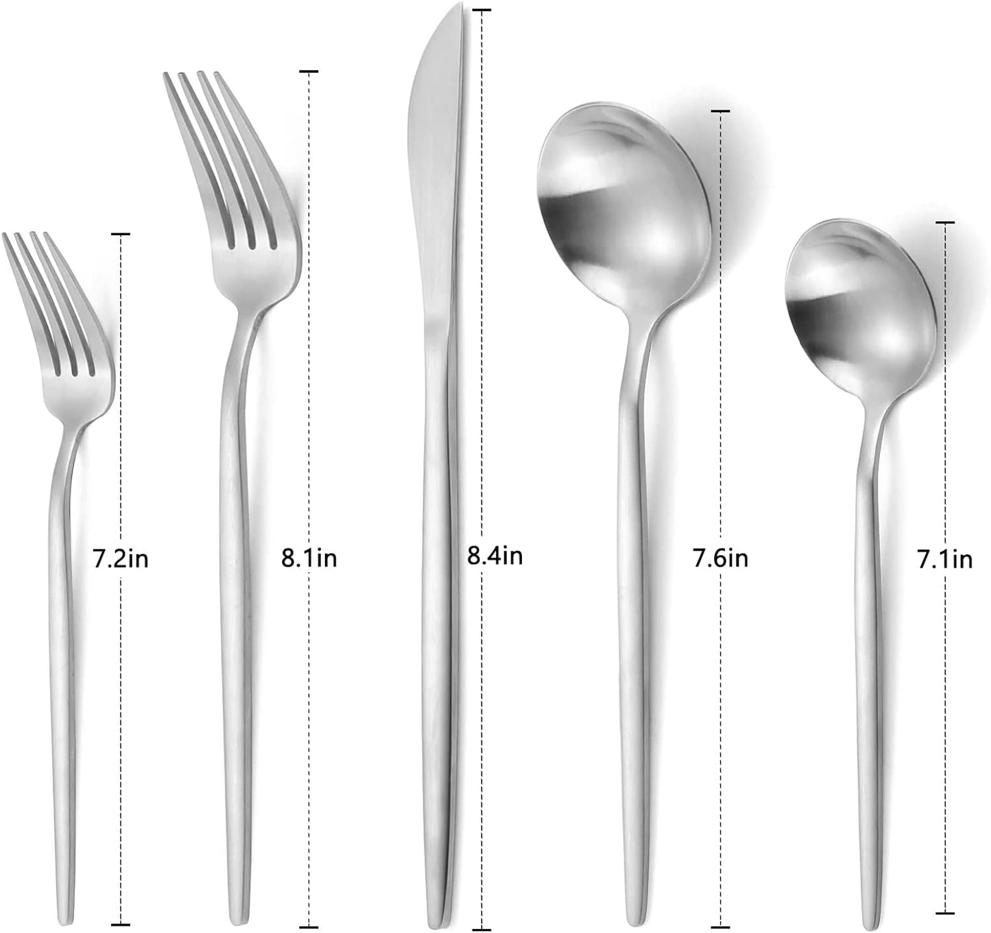 Matte Silverware Set, VANVRO 40-Piece Stainless Steel Flatware Set, Satin Finish tableware Cutlery Set, Service for 8, Home and Restaurant, Dishwasher Safe