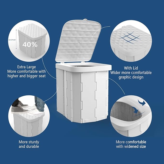 Portable Camping Toilet for Adults XL Portable Folding Toilet with Lid,Travel Portable Potty for Adults,Porta Potty Car Toilet, Grey