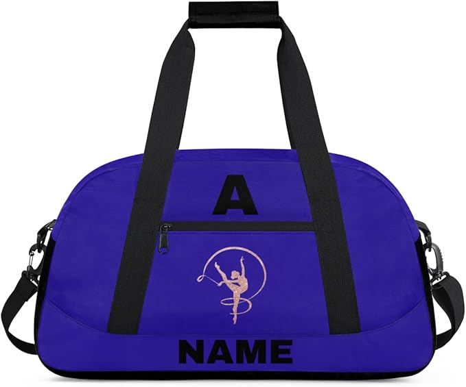 Personalize-Kids-Sports-Duffel-Bags With Custom Name Text Carry-On Overnight Travel Gym Lightweight Dance Pattern Sports Bags For Girls Boys Kids,Blue 4