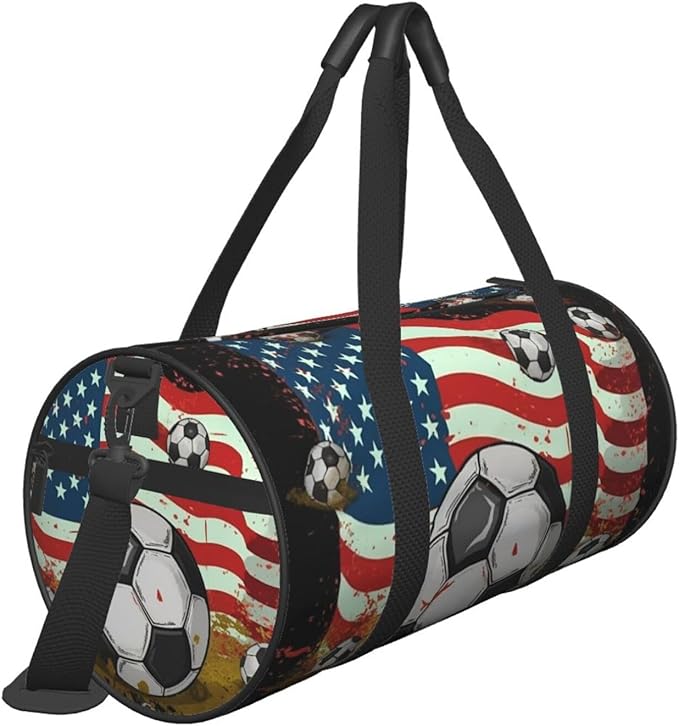 Travel Duffel Bag Lightweight Carry On Weekender Overnight Bags Soccer USA American Flag Sports Tote Gym Backpack with Adjustable Strap Hospital Bags Foldable Luggage Bag for Women Men