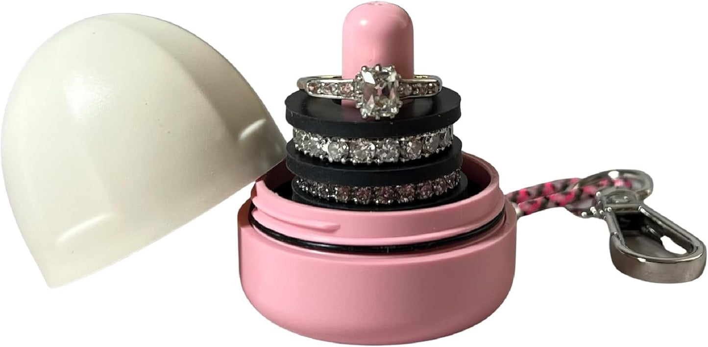 RING THING - Ring Holder Keychain, Jewelry Organizer and Storage, Portable Waterproof Ring Holder, Pill Box Keychain Container, Gym Accessory, and Travel Ring Case (Pink Confetti)