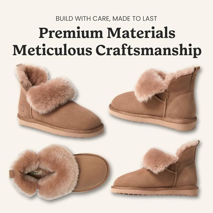 Dearfoams Women's Fireside Shearling Water Resistant Indoor/Outdoor Foldover Boot Slipper