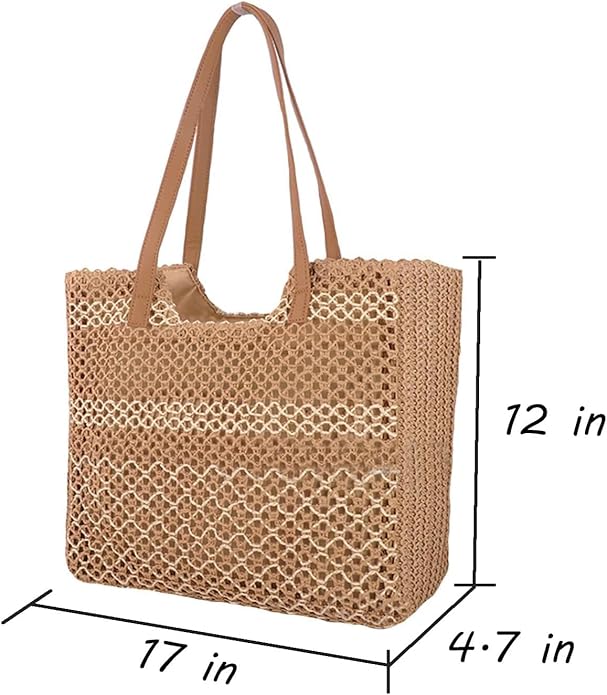 Womens Straw Beach Bag - Summer Woven Handbag Shoulder Tote Bag for Vacation, Travel