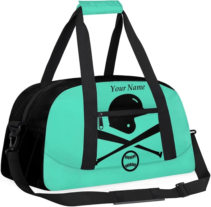 Custom Name Baseball Theme Boys Gym Travel Duffle Bag with Front Zipper Pocket Personalized Sports Bag for Overnight, Weekender, Carry On,18.9 * 8.7 * 10.6 in