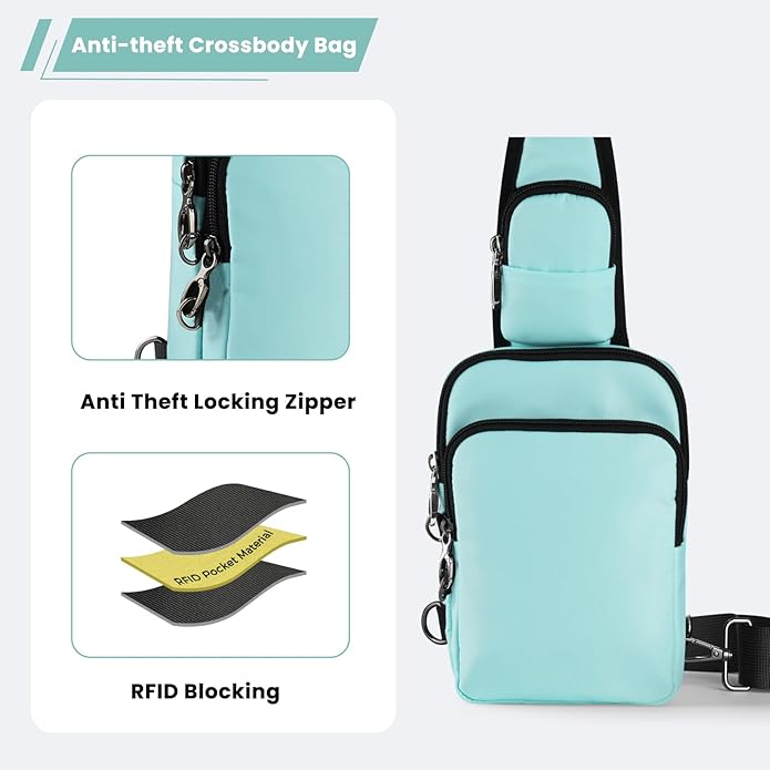 Sling Bag, Crossbody Bag with Zipper Lock, RFID & Water Resistant for Women and Men Small Chest Bag for Travel Casual