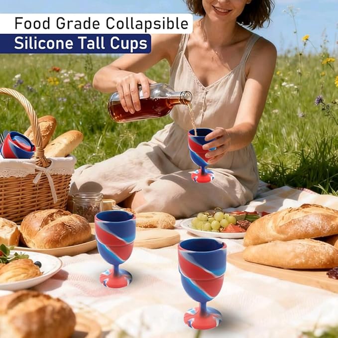 1 Pack Portable Collapsible Silicone Wine Glasses, Reusable Travel Camp Wine Glasses for Home Wedding Festival Anniversary Party Picnic Outdoor, Travel Silicone Wine Cups Capacity 6.76 Oz, Red Blue
