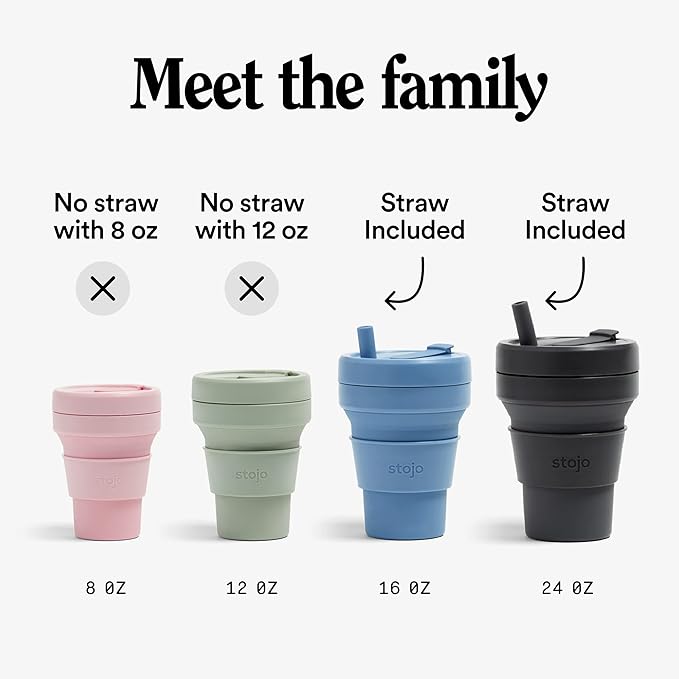 Stojo Collapsible Coffee Cup | Reusable To Go Pocket Size Travel Cup With Straw – Mint Green, 16oz