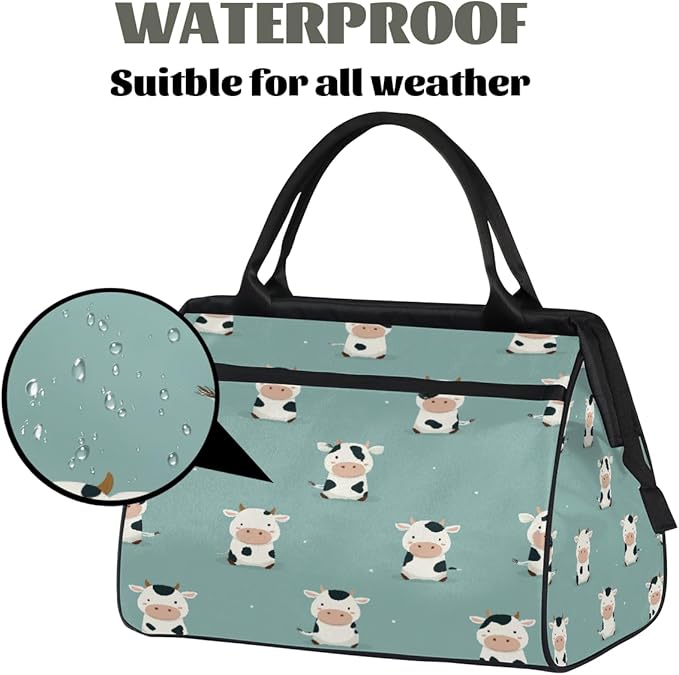 Cute Cartoon Light Blue Cow Travel Duffel Bag, Waterproof Sports Gym Duffle Bag, Large Capacity Weekender Carry On Overnight Bags for Women Men