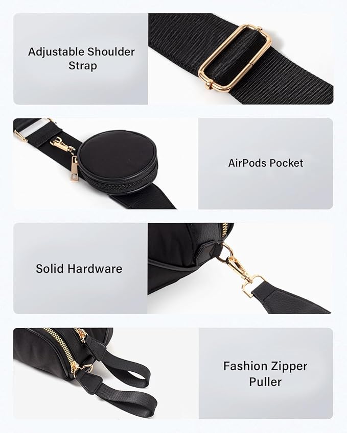 Nylon Crossbody Bags for Women Spacious Bum Bags for Women Crossbody Large Fanny Pack for Men with Removable Wallets Purse Belt Pouch (Black)