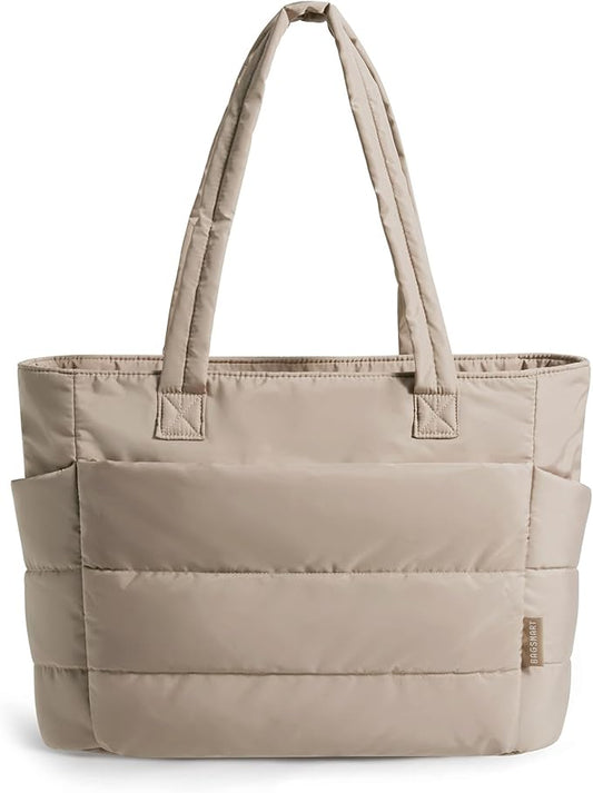 BAGSMART Tote Bag for Women, Lightweight Puffy Tote Bag with Compartments Shoulder Bag Handbag for Travel, Work, Gym | Lightweight, Puffy, Quilted, for Travel, Work