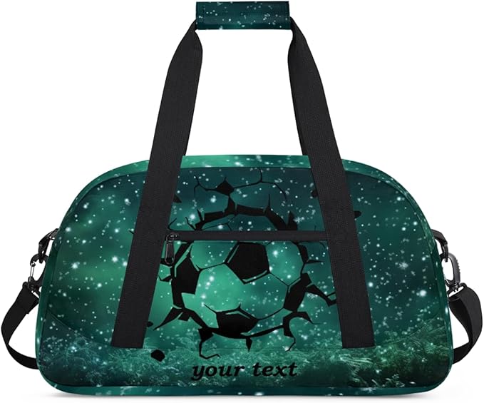 Personalized Boys Gym Bags, Custom Name Sport Bags for Training Travel Overnight Weekender Green Soccer