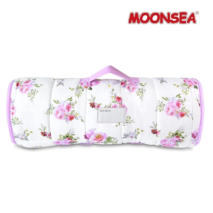 Toddler Nap Mat for Girls Floral, Toddlers Sleeping Mat with Fleece Blanket, Lightweight Perfect for Toddlers Preschool, Daycare, Travel Sleeping Bag, Fit Standard Cot