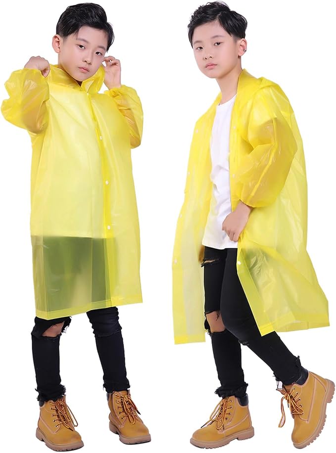 Kids Rain Jacket, 2 Pack Rain Ponchos for Kids - Reusable Raincoats for Boys and Girls Waterproof Outdoor Rain Gear