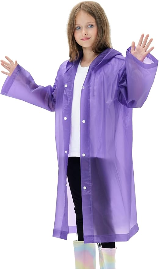 2 Pack Reusable Waterproof Raincoat EVA Emergency Rain Ponchos One Size Rain Jacket for Children, Boys and Girls