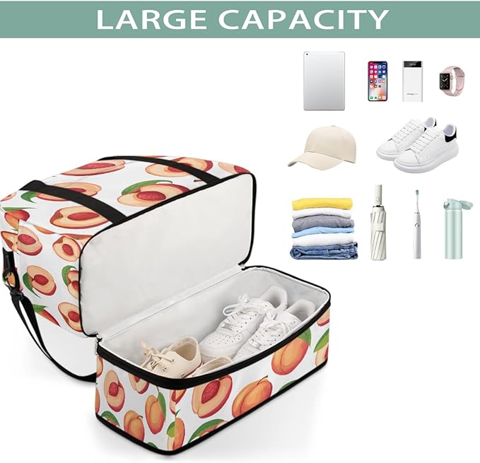 Pink Fruit Peach Large Weekender Bag with Shoe Compartment Travel Duffel Bags for Women Carry On Hospital Overnight Bag Foldable Personal Item Travel Bags Tote Gym Sports Airplanes