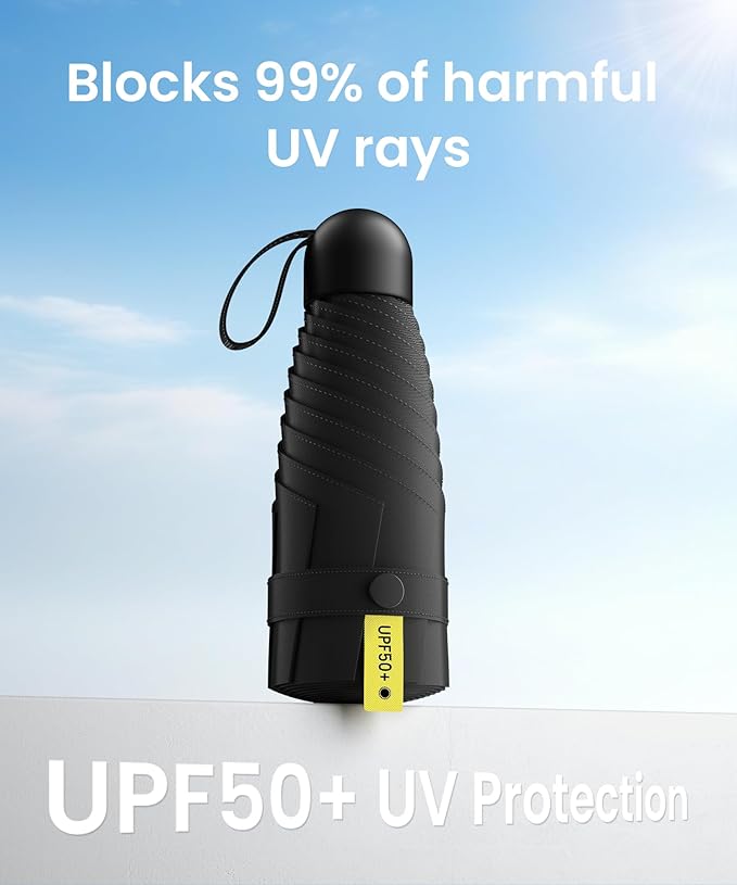 3 Pack Travel Mini Umbrella Small Compact, Portable Umbrella with UV Protection UPF 50+, Rainproof & Sunproof Folding Umbrella, Backpack & Pocket-Friendly