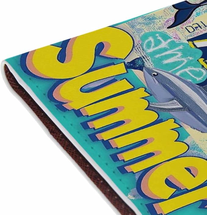 Sea Wave Beach Passport Holder for Travel Surfer Fish Shark Seahorse PU Leather Passport Cover Wallet Cute Passport Card Holder for Women and Men