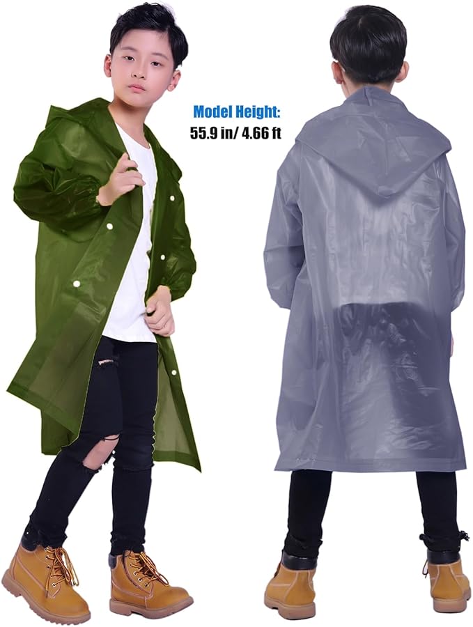Kids Rain Jacket, 2 Pack Rain Ponchos for Kids - Reusable Raincoats for Boys and Girls Waterproof Outdoor Rain Gear