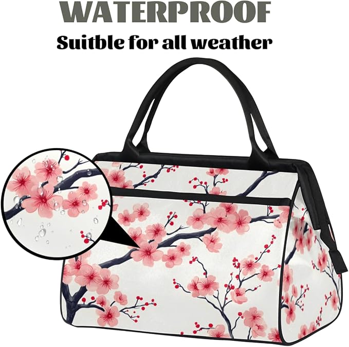 Pink Plum Blossom Overnight Weekender Bag for Women Men Travel Duffel Bags Waterproof Luggage Carry on Sports Yoga Gym Bag