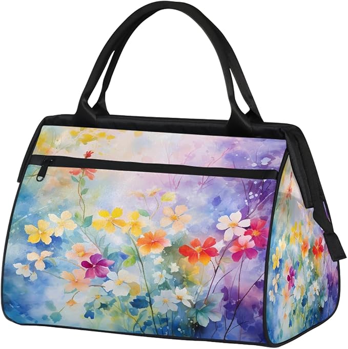 Travel Duffel Bag, Watercolor Painting Flower Waterproof Sports Gym Duffle Bag, Large Capacity Weekender Carry On Overnight Bags for Women Men