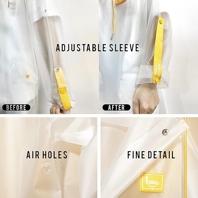 L-Rain Durable TPU Clear Rain Coat for Adults - Women and Men Fashion Hooded Rain Poncho