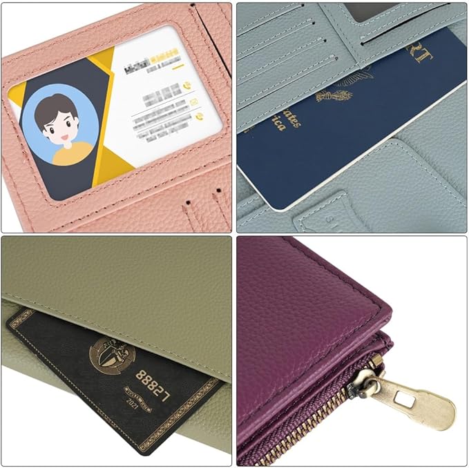 WASON Leather Passport Cover Travel Wallet RFID Blocking – Passport Holder Slot with Zipper Pocket for lD, Boarding Pass,Ticket, Cash, SD Card, Travel Essentials for Men and Women (Pink)