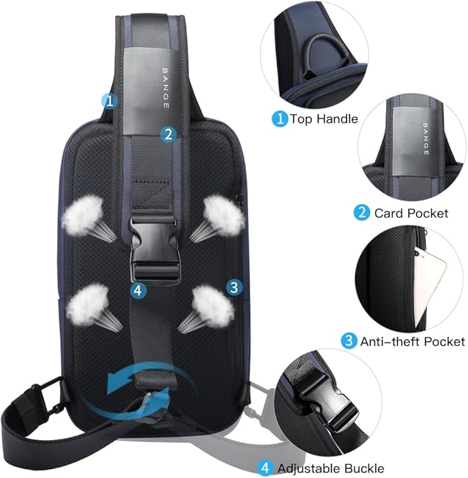 BANGE Men's Crossbody Backpack - Waterproof Shoulder Bag for Travel, Hiking & Daily Commute