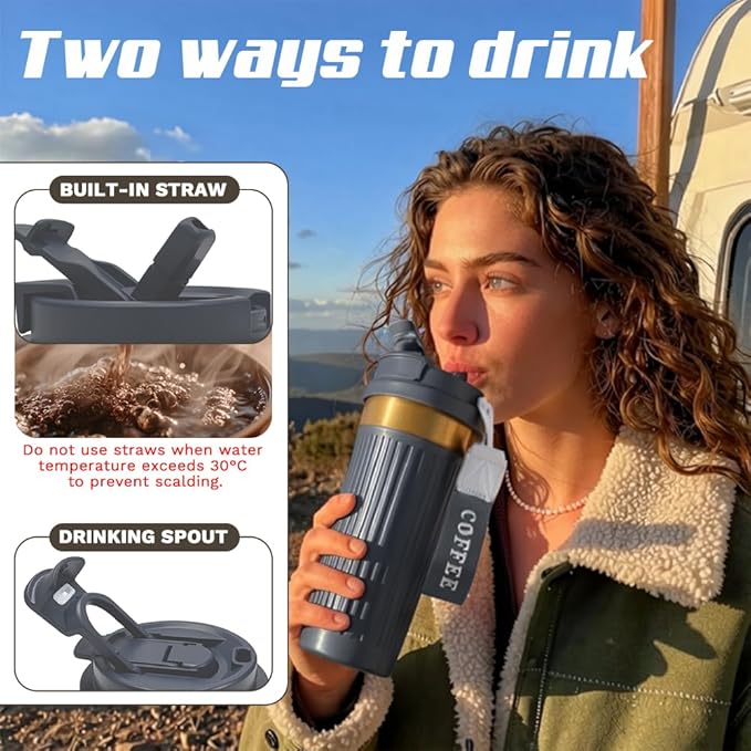 Vacuum-Insulated Stainless Steel Travel Coffee Mug, Leak-Proof Reusable Coffee Cup with Lid-Keeps Drinks Hot & Cold for Hours, Durable Double Wall Tumbler for Men & Women (5th-Dark Blue, 18OZ)