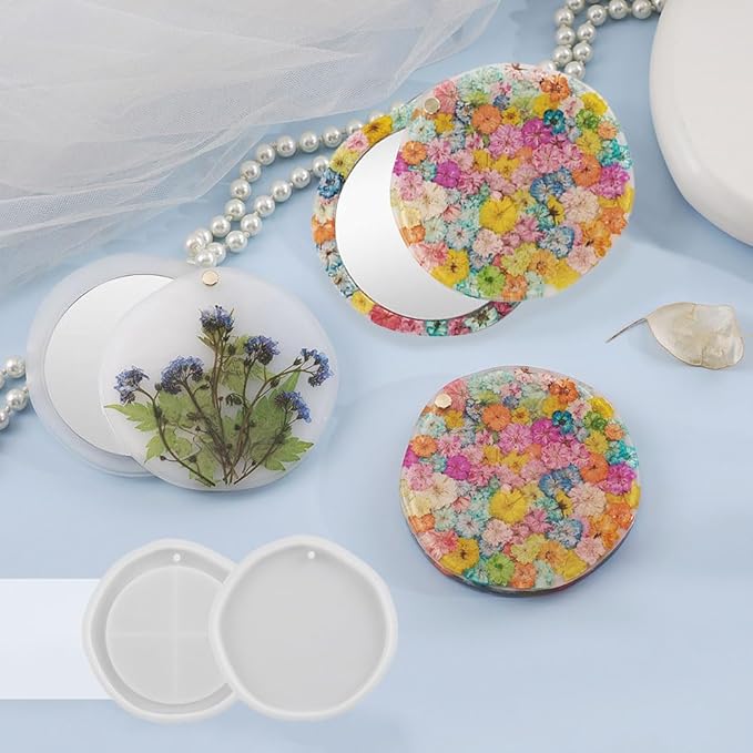 BIGEBO Makeup Mirror Resin Mold Kit, Compact Mirror Resin Mold with 5Pcs Acrylic Mirror Pocket Silicone Molds for Epoxy Resin Craft DIY