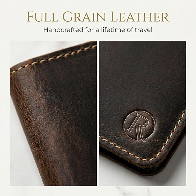 Rustique Leather Passport Holder Collection - Handmade Travel Wallet & Organizer - Full Grain Crazy Horse Leather Covers for Men & Women (Multiple Styles) (Executive Wallet - Smoky Bourbon)