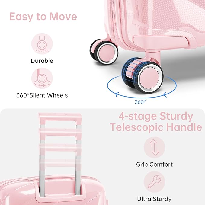 Carry On Luggage 22x14x9 Airline Approved, 20 Inch Expandable Hardshell Luggage Carry-on Suitcases with Spinner Wheels, Carry On Suitcase Set for Women (PINK)