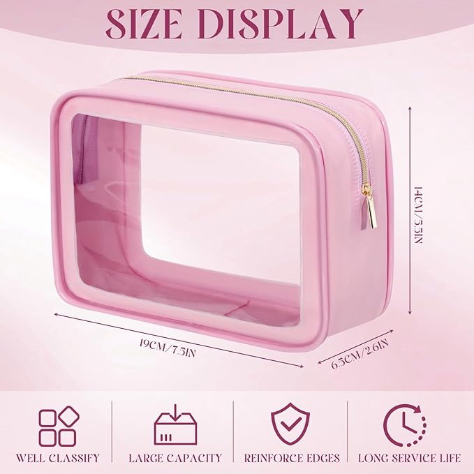 Hsei 6 Pcs Clear Makeup Bags with Color Edged TSA Approved Travel Toiletry Bags with Zipper Clear Cosmetic Bag Diaper Bag for Car Storage Organizer Wedding Essentials for Women Gift(Pink)