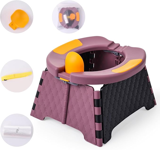 Travel Potty for Toddlers, Portable Potty Chair with Bag & 30 Pouches - Kids Toilet for Car, Camping, Indoor Outdoor - Splash-Proof Design, Easy Clean Training Seat (Purple) by Yszawmx