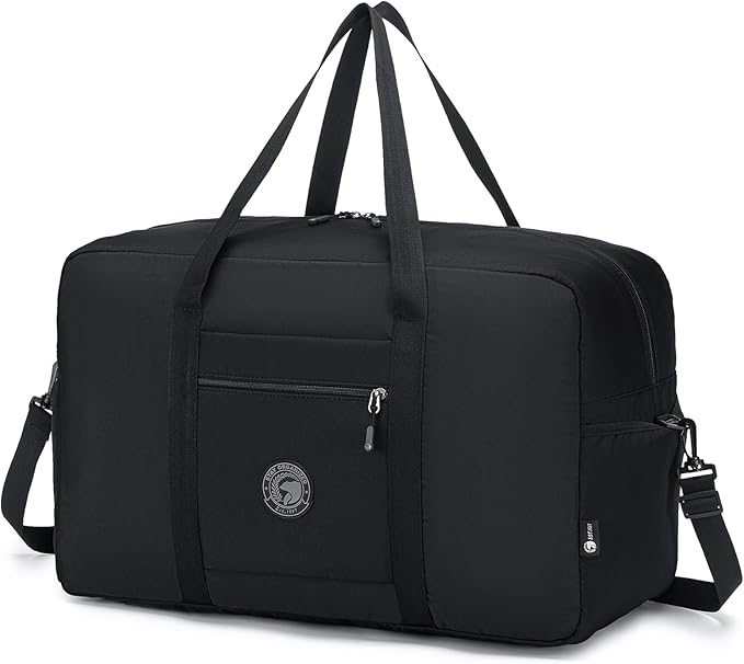 Carry on Bag 22x14x9 Airlines Approved, 48L Canvas Travel Duffel Bags for Men Women Duffle Bag for Airplane Weekender Overnight Gym (Black)