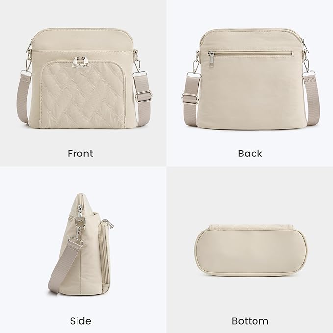 G4Free Anti-Theft Crossbody Bags for Women, Lightweight Nylon Shoulder Purse Medium Handbags for Travel Work-Beige