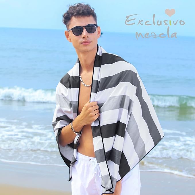 Exclusivo Mezcla Microfiber Quick Dry Beach Towel, Large Lightweight Sandfree Pool Towel for Swimming Camping Travel with Bag (Black, 30x60 Inches)