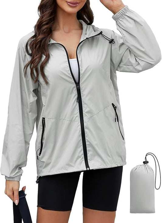 PITINAN Lightweight Rain Jacket Women Packable Wind Breaker Light Rain Jacket Women Waterproof Travel Raincoat S-XXL