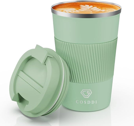 CS COSDDI 12 oz Stainless Steel Vacuum Insulated Tumbler - Coffee Travel Mug Spill Proof with Lid - Coffee Cups for Keep Hot/Ice Coffee,Tea and Beer (3rd light green)