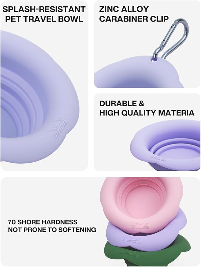 Silicone Collapsible Dog Bowls, No Splash Spill Proof Dog Travel Bowls Integrated Molding Portable Pet Bowl for Outdoor Camping Hiking (Purple, M)