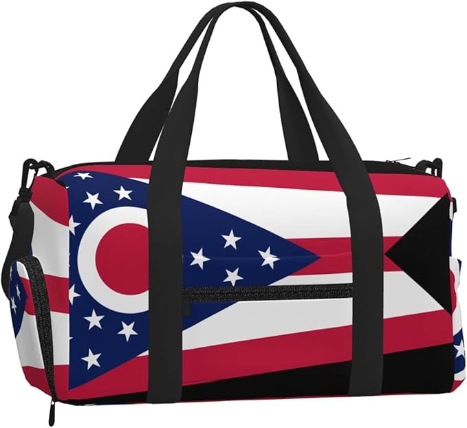 Ohio State Flag Print Gym Bag with Shoe Compartment for Women Men, 17.7in Sports Duffle Weekender Tote, Overnight Travel Duffel Bag Carry On