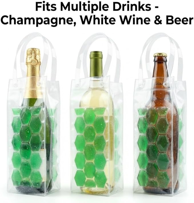 3-Pack Freezable Wine Cooler Bags with Built-in Gel Ice Packs - Portable Hexagon Wine Chiller Sleeve - Reusable Clear Folding Carrier Tote for Champagne, Beer, Picnic & Travel (orange）
