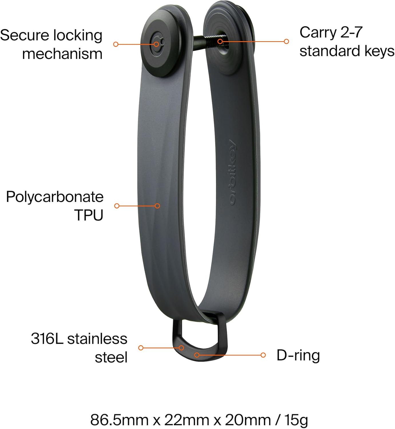 Orbitkey New Active Key Organizer Lite w/updated D-Ring | Weather Resistant, Stainless Steel Locking Mechanism