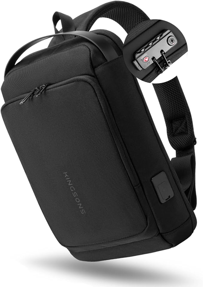 Kingsons Anti-theft Sling Backpack with Lock& Charger for Men