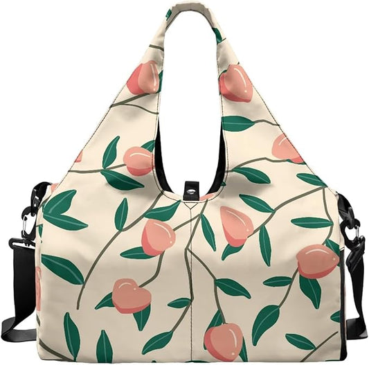 Travel Duffle Bag with Shoe Compartment, Wet Dry Storage Pockets, Peach Gym Bags for Women Yoga Mat Portable Weekender Bags for Camping Fishing Cycling