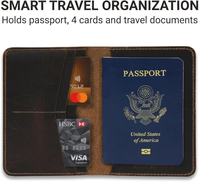 Rustique Leather Passport Holder Collection - Handmade Travel Wallet & Organizer - Full Grain Crazy Horse Leather Covers for Men & Women (Multiple Styles) (Standard Passport Cover - Smoky Bourbon)
