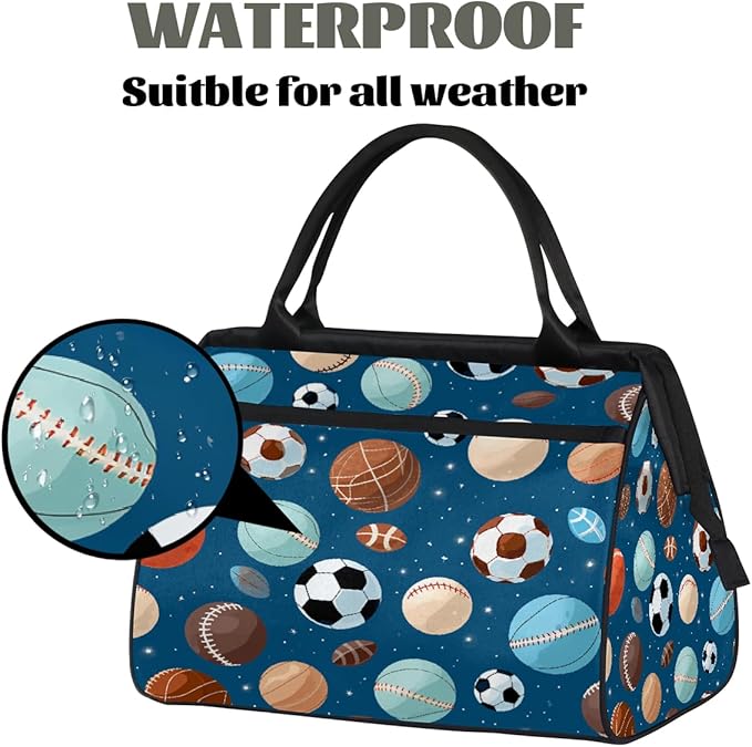 Overnight Weekender Bags for Women Men, Sports Balls Waterproof Travel Carry On Duffel Bag, Lightweight Sports Gym Bag for Fitness, Workout, Travel