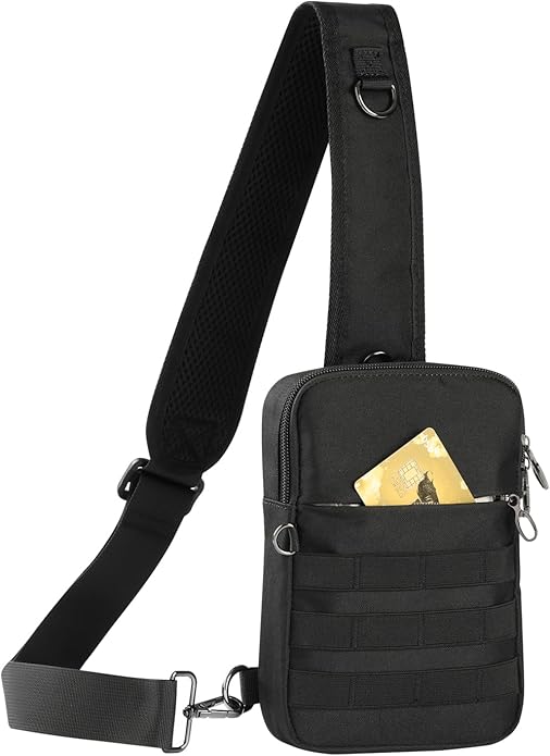 VADOO Small Sling Bag for Men, Tactical Crossbody Bag with Zipper Lock, RFID and Molle System for Travel Work Outdoor