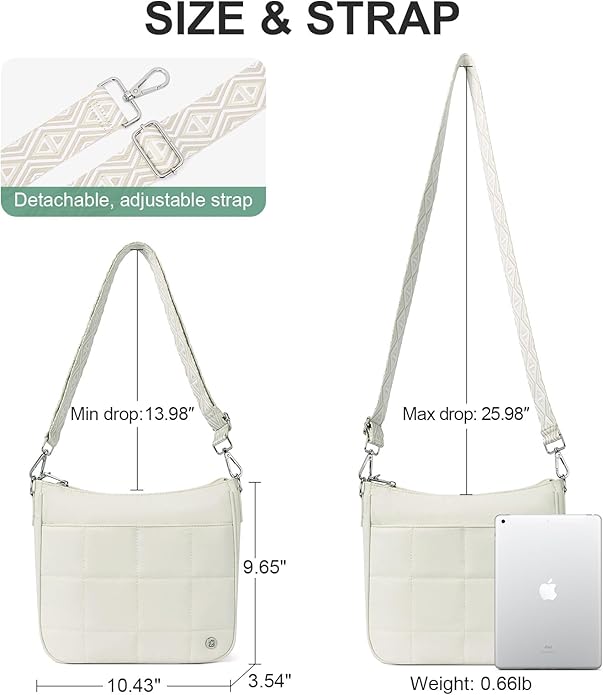Anti Theft Crossbody Bags for Women,Quilted Puffer Travel Purses Shoulder Hobo Bag Handbag with Guitar Strap